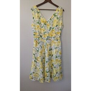 Robbie Bee Floral Dress Vintage 90s Butter Yellow Garden Party Wedding Guest 12